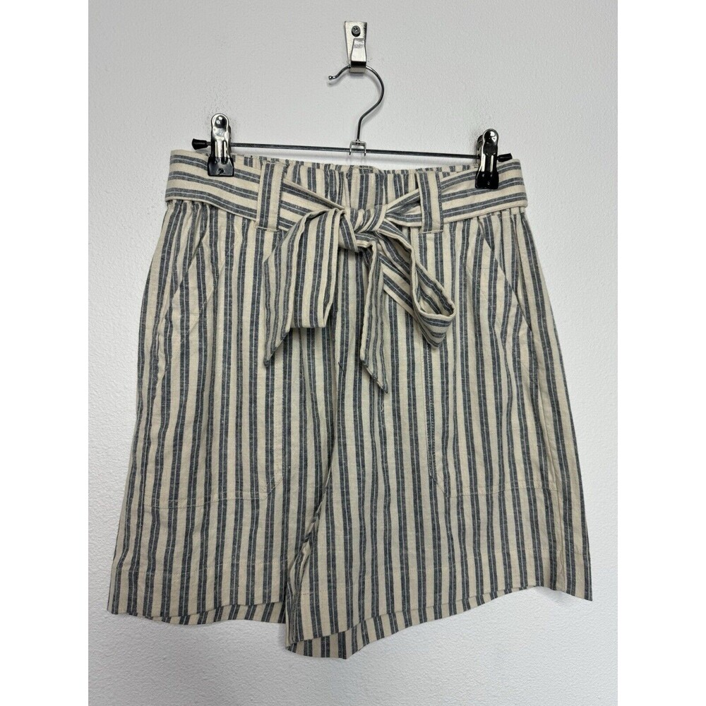 Marine Layer Sz S Karleigh Belted Shorts In India Ink White Double Stripe Hemp - Picture 6 of 15